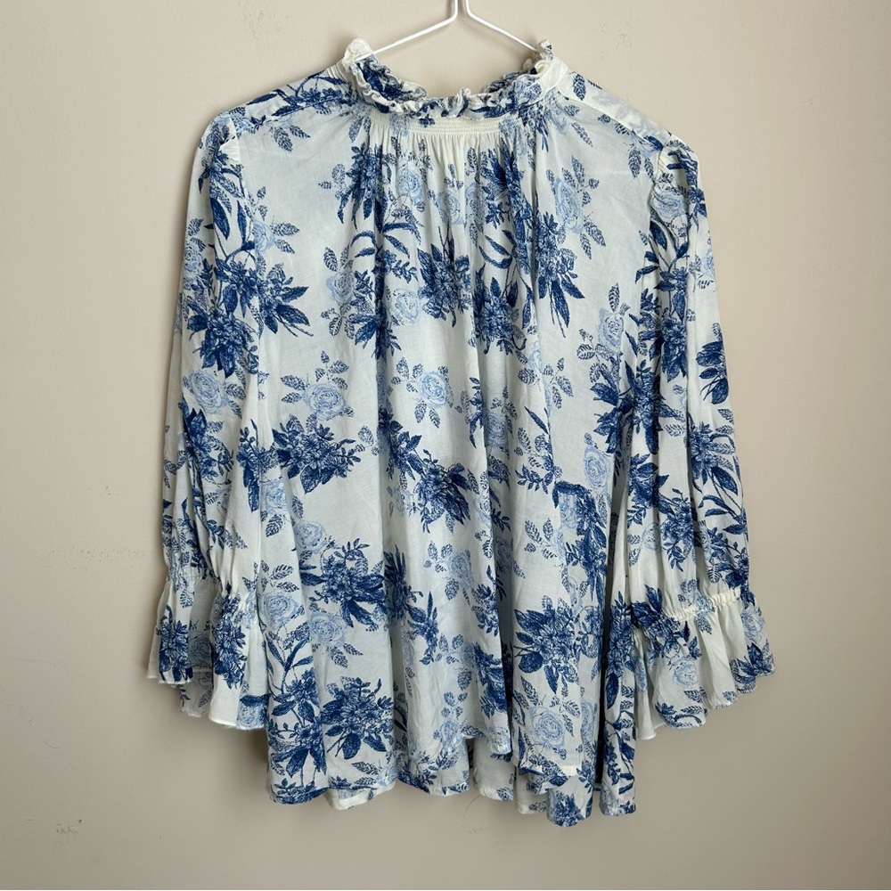 Free People Claudia Blouse Boho Cottagecore Floral Top Long Sleeves Shirt Sz S
